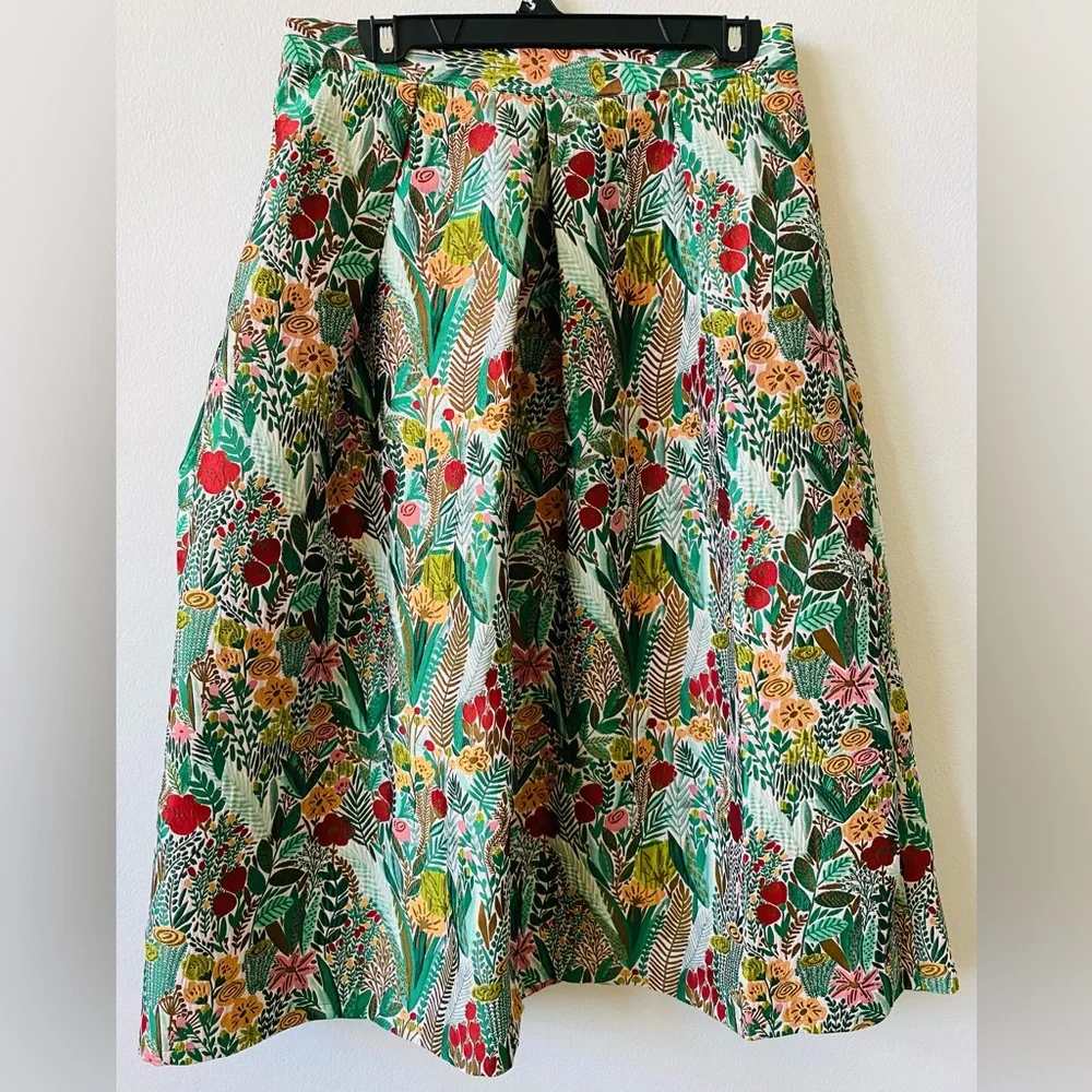 Anthropologie Floral Midi Skirt – Botanical Print, A-Line Silhouette 12 - Picture 4 of 6